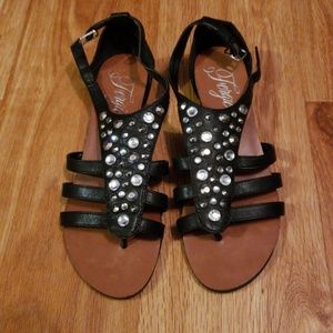 Fergie black leather studded gladiator sandal